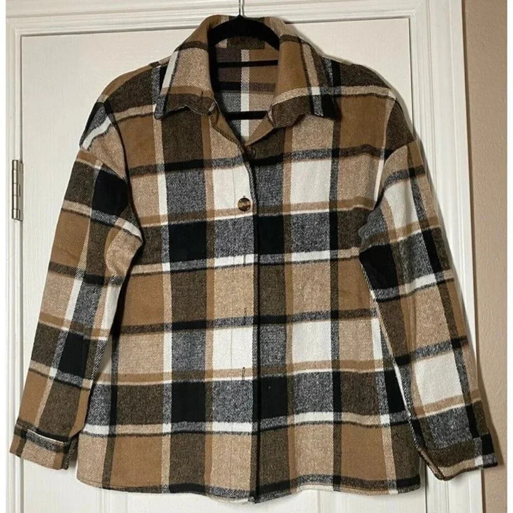 Shein Flannel Womens Button Front Collared Long Sleeve Winter Jacket Size S NWOT